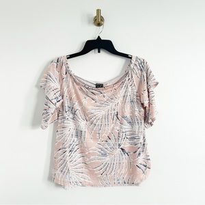 Clara Sun Woo Pink Palm Print Off the Shoulder Blouse Size Small (S)
